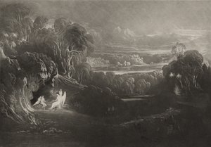 アダムとイブと会話するラファエル、1827年頃（メゾチント） 作： John Martin